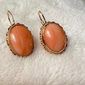 Italian Rare Pink Coral Dangling Pierced Earrings